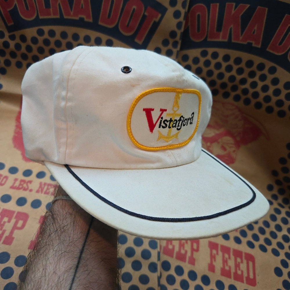 VTG Vistafjord Cruise Line Hat White OSFA Anchor Ship Logo Snapback Yachting GUC
